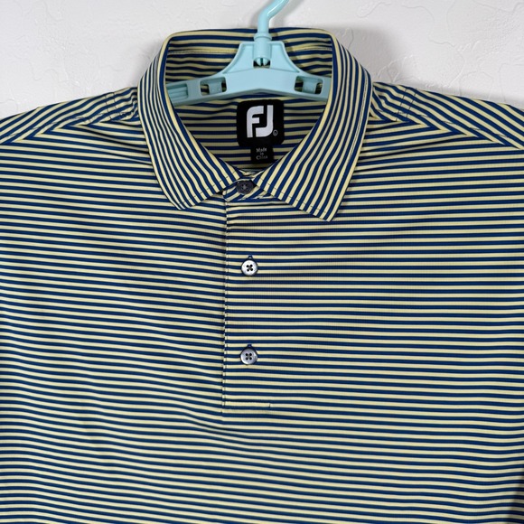 FootJoy Other - Footjoy‎ Polo Shirt Mens Large Yellow Blue Golf Performance Stretch Striped